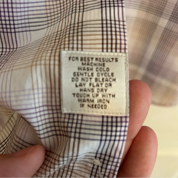 Peter Millar Long Sleeve 100% cotton button down purple tan stripe shirt size L - Picture 5 of 7